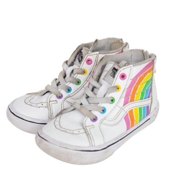 Vans Other - Vans x Flour Shop Rainbow High Tops Toddler Size 8 White Rainbow
